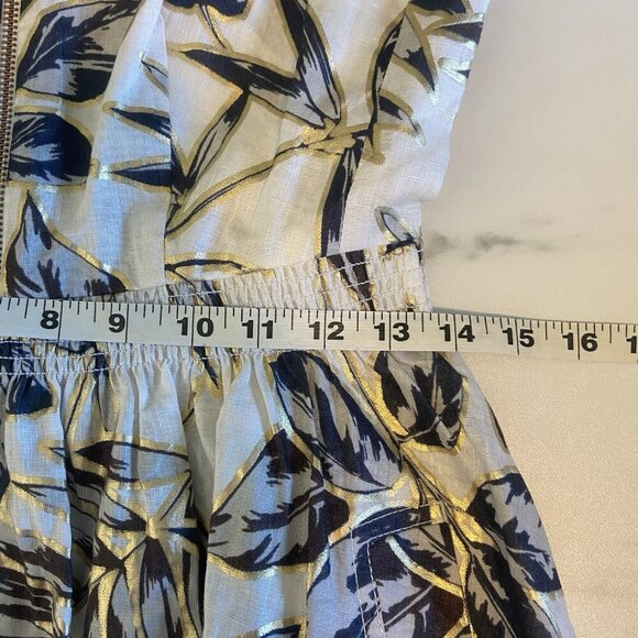 J.CREW Fit & Flare Ivory Linen Dress Gold Black Foil Leaf Print Size 4 NWOT Zip - Picture 11 of 14